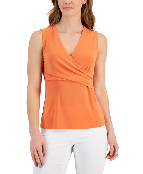 Petite Surplice Sleeveless Faux-Wrap Top